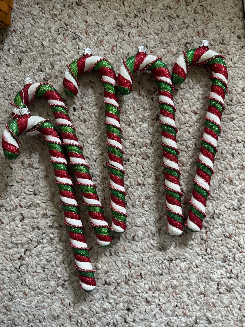Festive Red, White & Green Glitter Candy Cane Ornaments - Holiday Home Decor - Picture 1 of 1